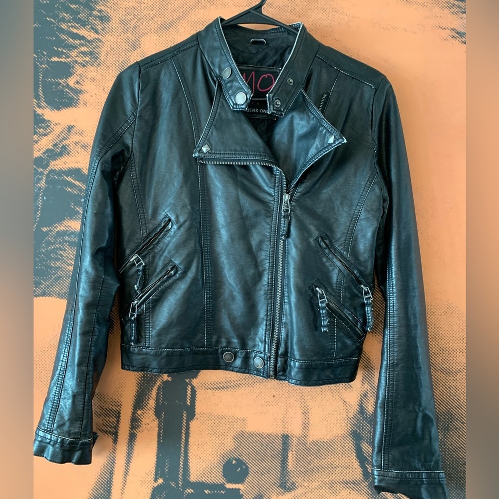 MO Members Only Faux Distressed Leather Moto Jacket